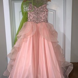 Girls size 12 pageant dress- 50 in shoulder to hem in front-won prettiest dress
